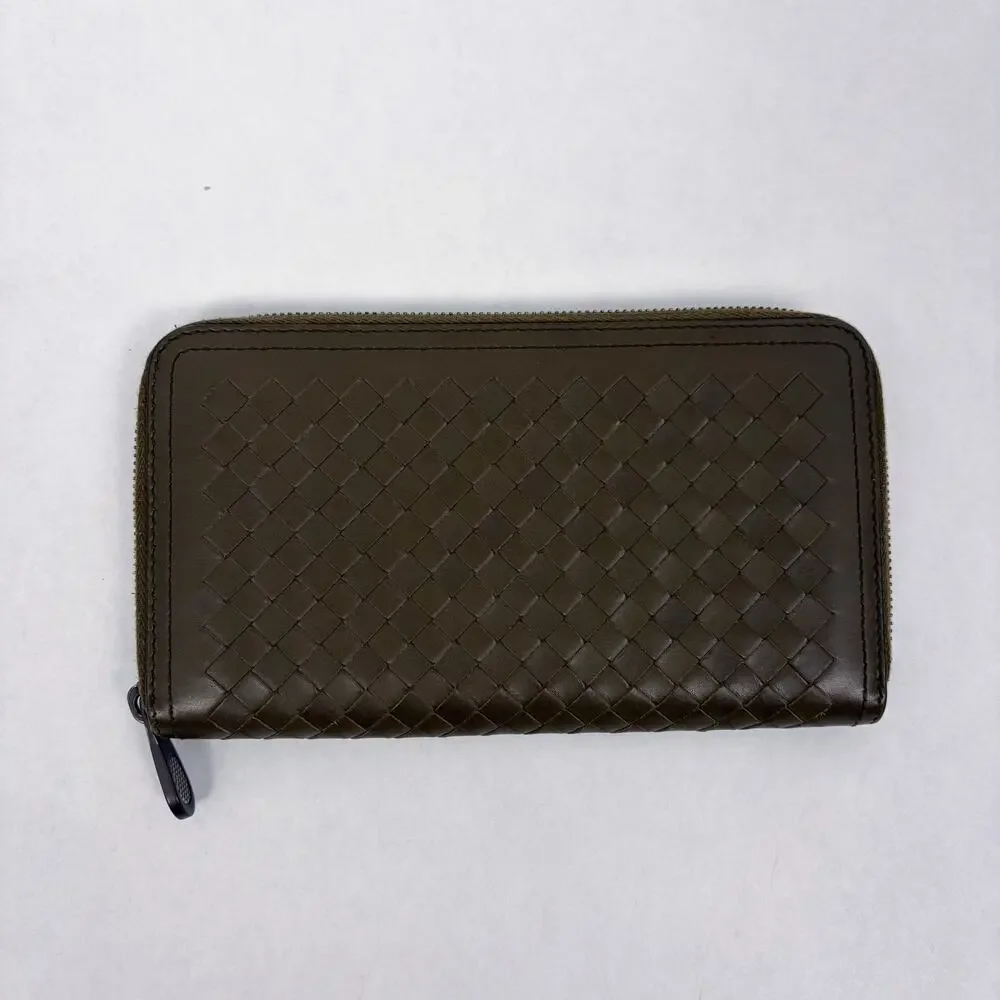 Bottega Veneta Zip Around Intrecciato Weave Leather Continental Wallet